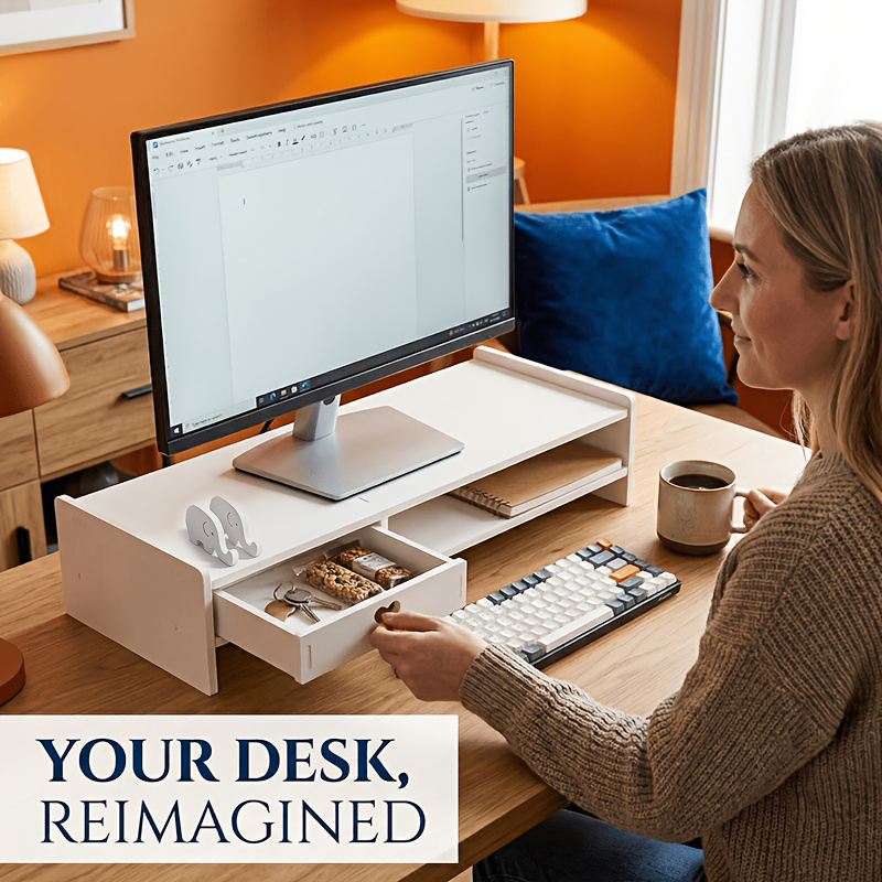 Desk Drawer Small - Минималистичная белая подставка-органайзер для монитора из