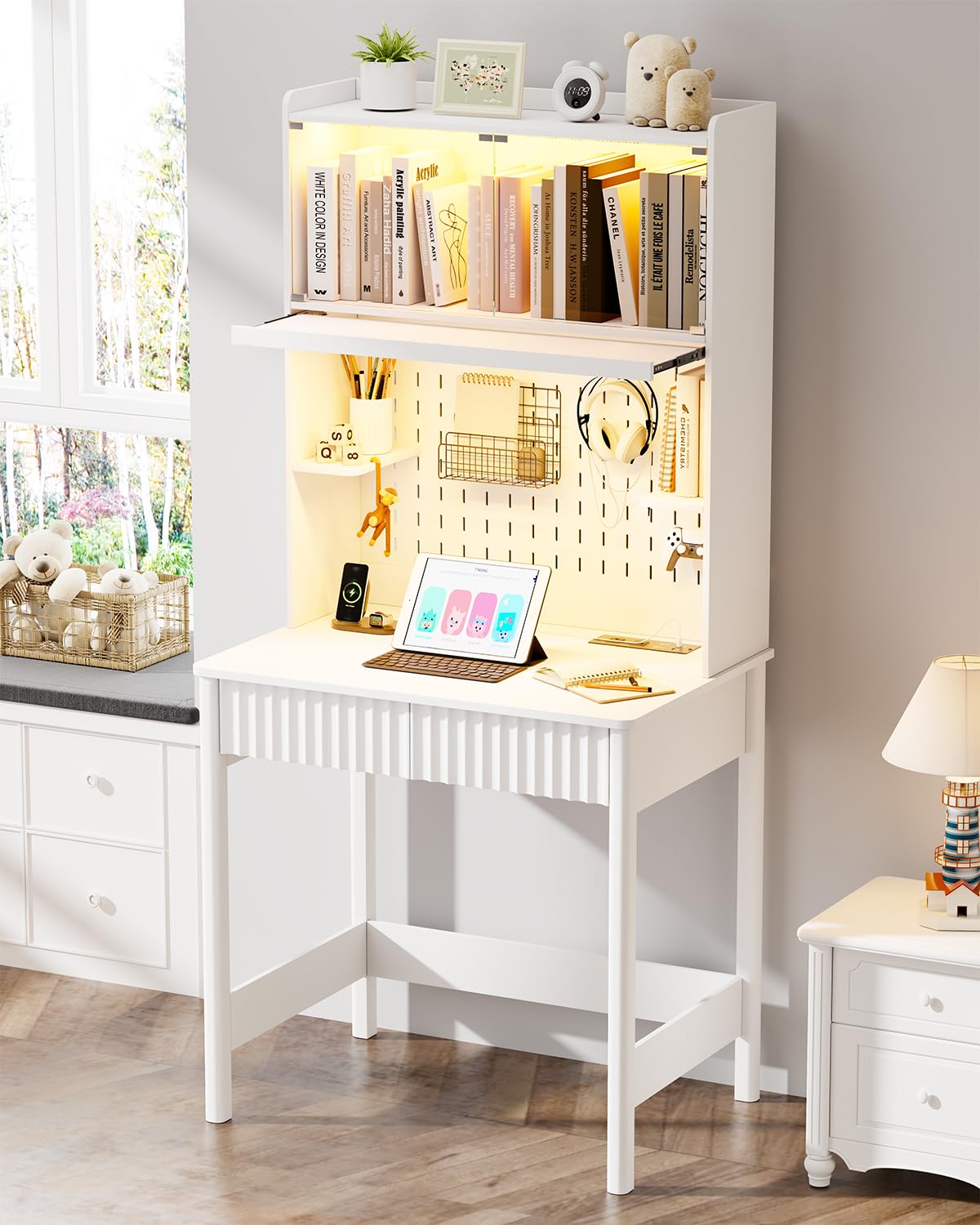 Desk Drawer Small - Белый стол с розетками, небольшой стол