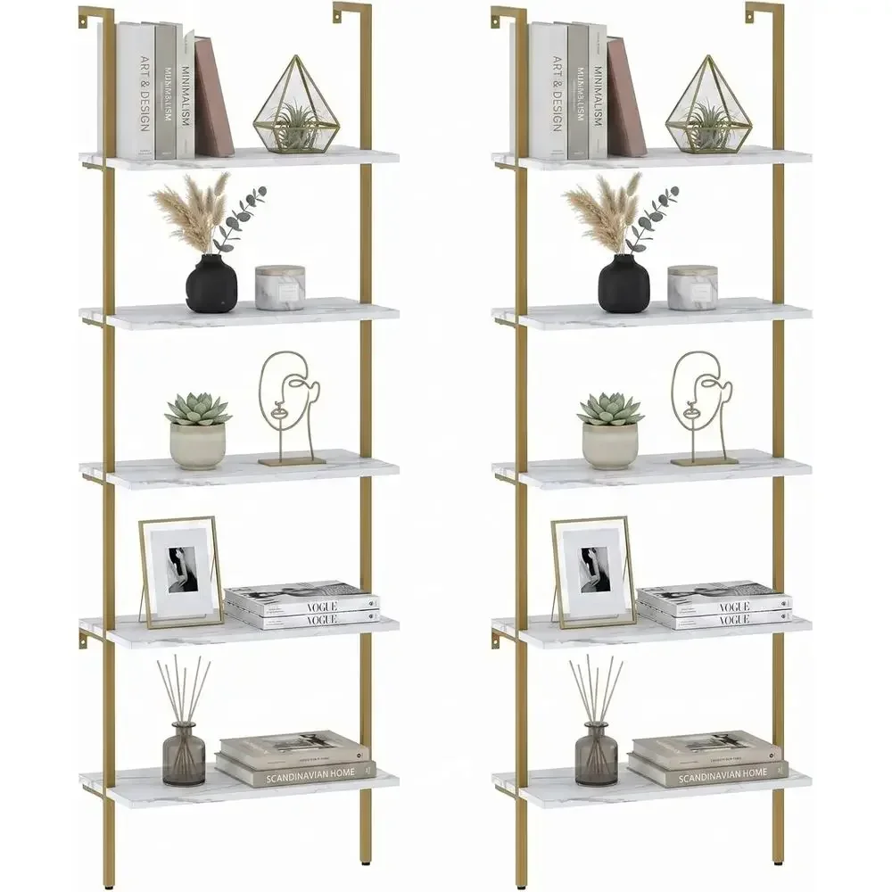 Home Office With Bookshelves - 5-ярусная настенная деревянная полка из белого