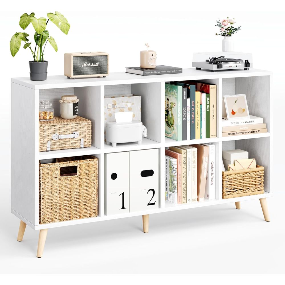 Home Office With Bookshelves - Двухуровневая деревянная книжная полка на ножках,