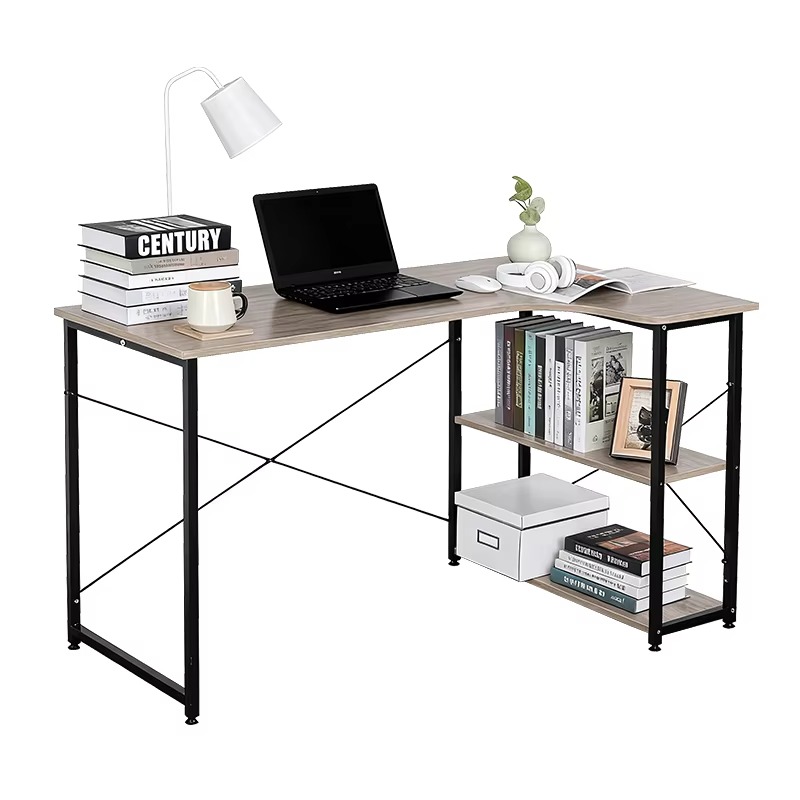 Home Office With Bookshelves - Угловой L-образный стол с интегрированной книжной