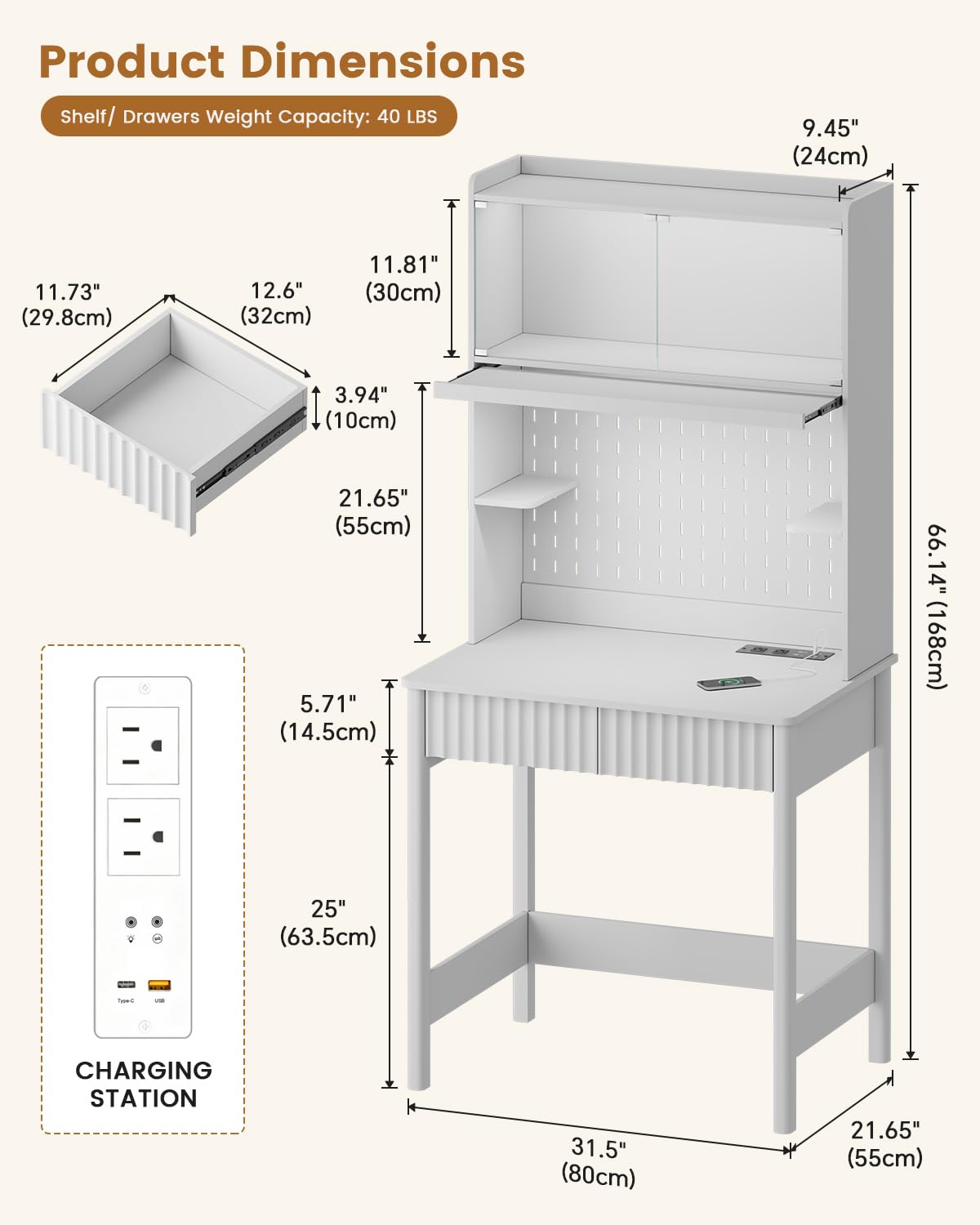 Белый стол с розетками, неболь – обзор и цена Desk Drawer Small